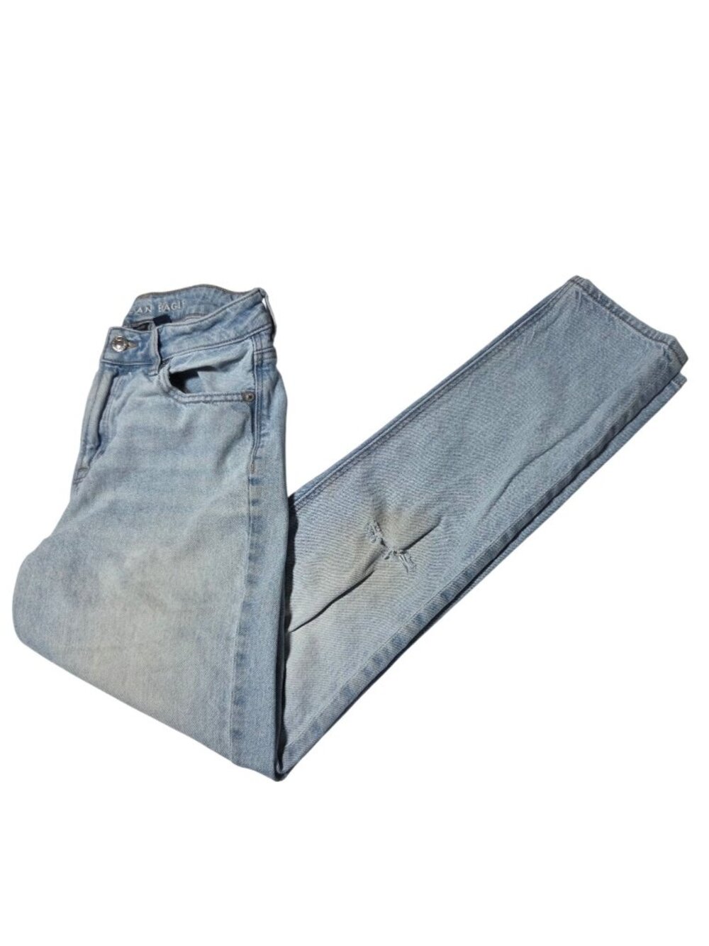 American Eagle Strigid Jeans Size 2 Mid Rise Light Wash Distressed Denim Pants